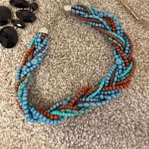 Braided Turquoise and Brown Beaded Necklace